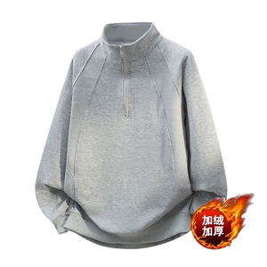 BOYUE帛跃美式休闲半高拉链加绒卫衣廓形百搭痞帅简约中性风男女图片