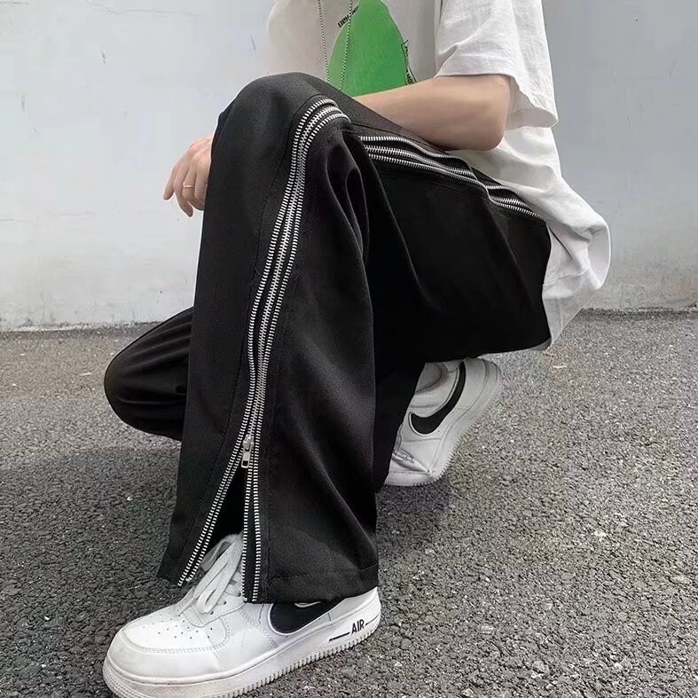 高街美式裤子男生时尚侧边拼接拉链垂坠感宽松直筒X218-P43,男装休闲裤,星座1109-3