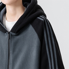 主推摇粒绒三条杠撞色连帽男士外套青少年5XL-8XL批53W25919-48，女装短外套，星座210-1