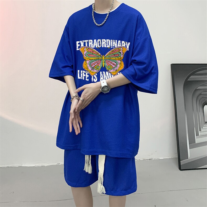 华夫格套装运动短袖t恤套装休闲两件套一套HZ84366-P44,男装T恤,电商A040