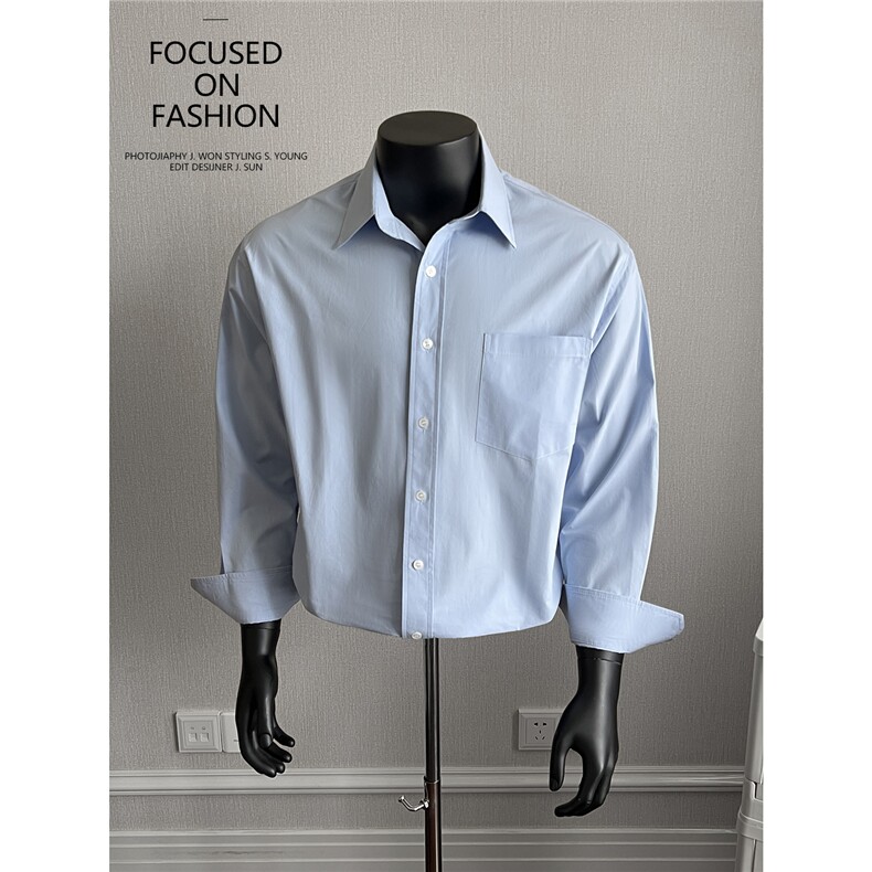 2026宽松休闲男士全棉长袖衬衫浅蓝S142/P58控88，男装衬衫，电商A242