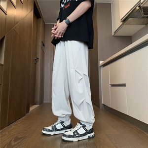 胖胖哥夏季大码帅气垂感长裤透气卫裤纯色简约潮流百搭宽松轻薄图片