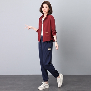 现货 时尚休闲减龄开衫套装女春秋新款宽松显瘦两件套图片