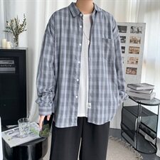港风新款秋季外穿长袖衬衫男百搭休闲格子衬衣外套CS22/，男装衬衫，电商D202