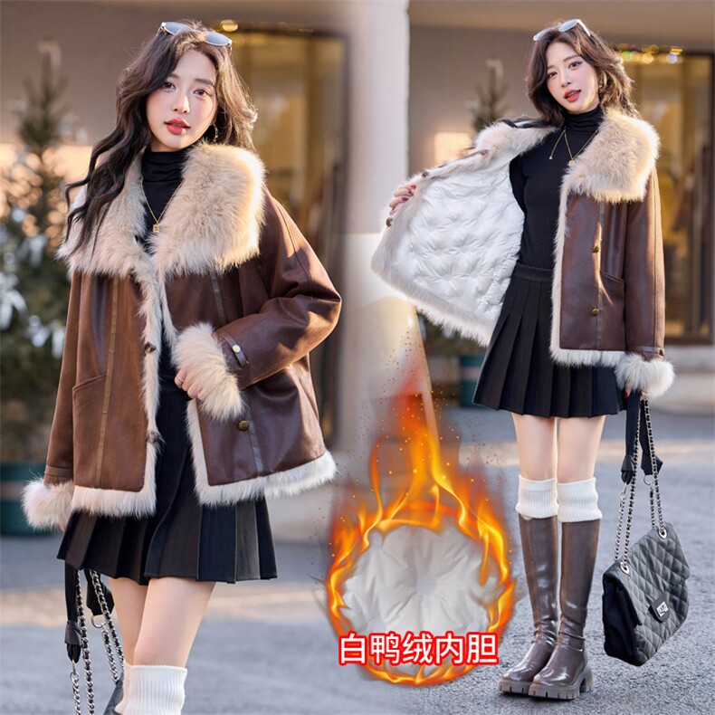 专柜大牌撤回尾单捡漏外贸仿狐狸毛领内胆麂皮绒派克服皮草外套女，女装皮草，雅静靓衣