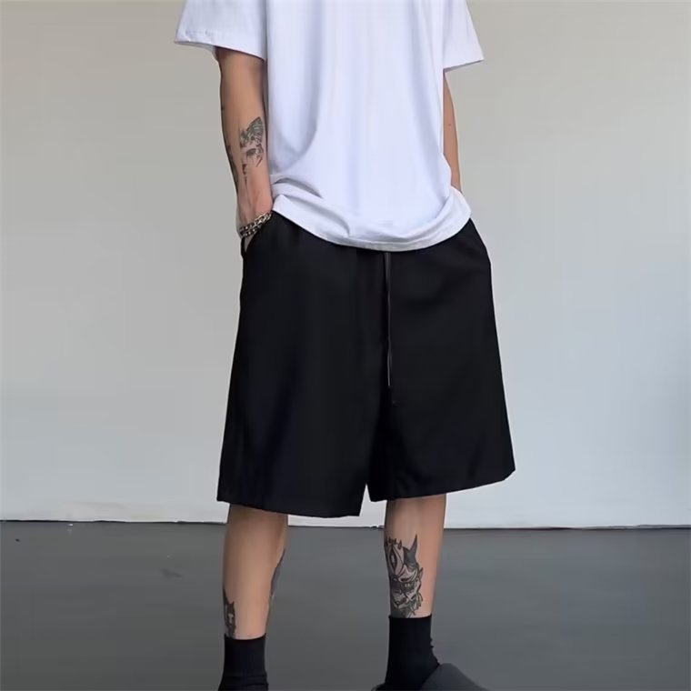 美式高街设计感休闲后拉链西装短裤男夏季宽松直筒五分裤CD97P35,男装休闲裤,星座1116-2