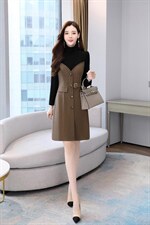 冬季新款现货，加绒针织拉毛呢料连衣裙，女装连衣裙，金典明美