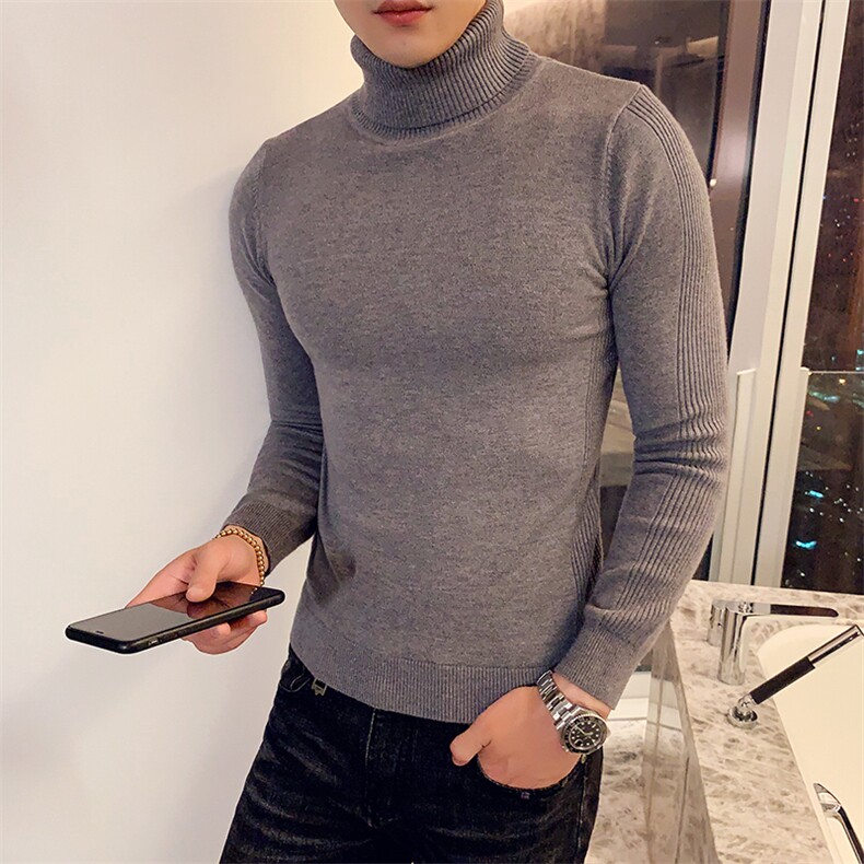 M09/p45两翻高领毛衣男秋冬纯色修身长袖针织打底衫男高领毛衣,男装针织衫/毛衣,电商D303