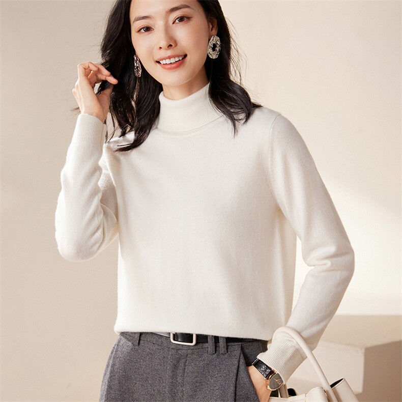 新品山羊绒高翻领羊绒衫打底衫，定纺高捻度纱线加密针织工艺图片