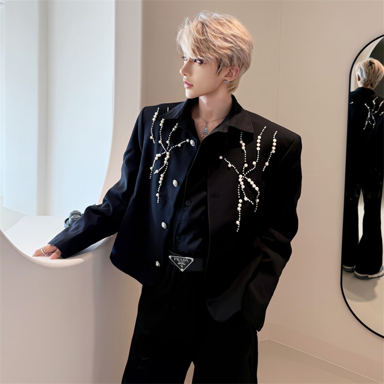（自家图现货）小众钉珠设计高级痞帅垫肩西服男6017-P105,男装西服,星座910-5
