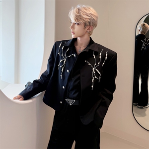 （自家图 现货）小众钉珠设计高级痞帅垫肩西服男    6017-P105图片