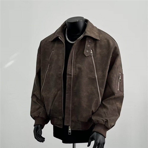 美式复古拉链潮牌皮夹克机车服男设计感痞帅宽松外套LY10299-p73图片