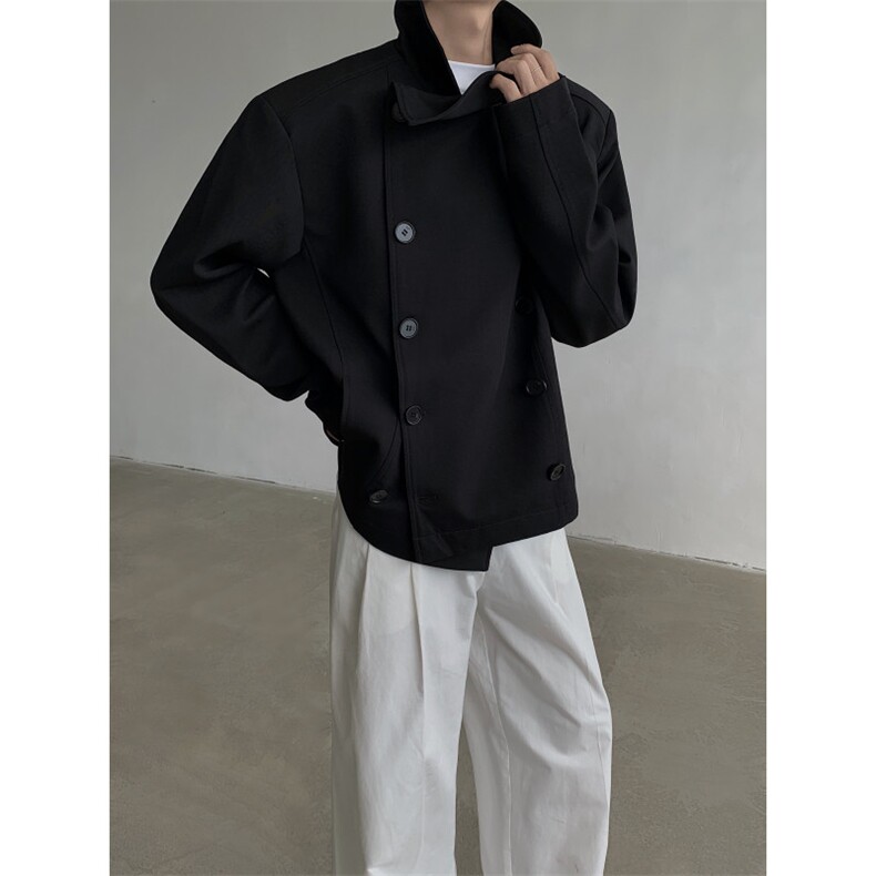 24秋冬双排扣短款老钱风大斜领厨师服风衣FY09-P138,男装风衣,电商B288