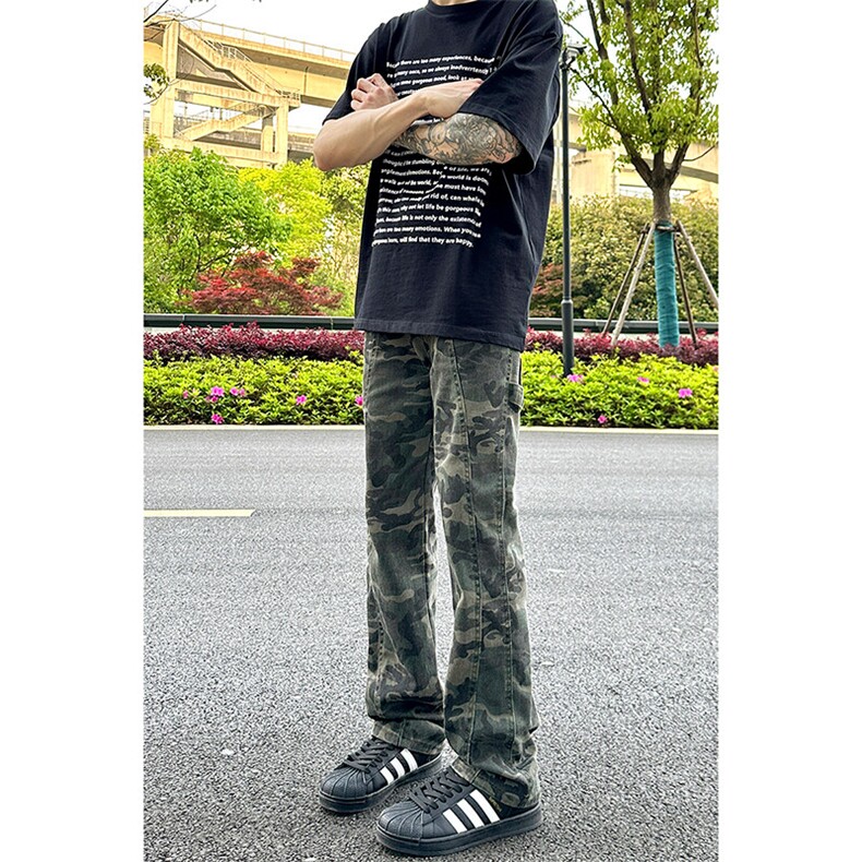 美式街头嘻哈重磅迷彩拼接工装牛仔裤,男装牛仔裤,星座310A-4