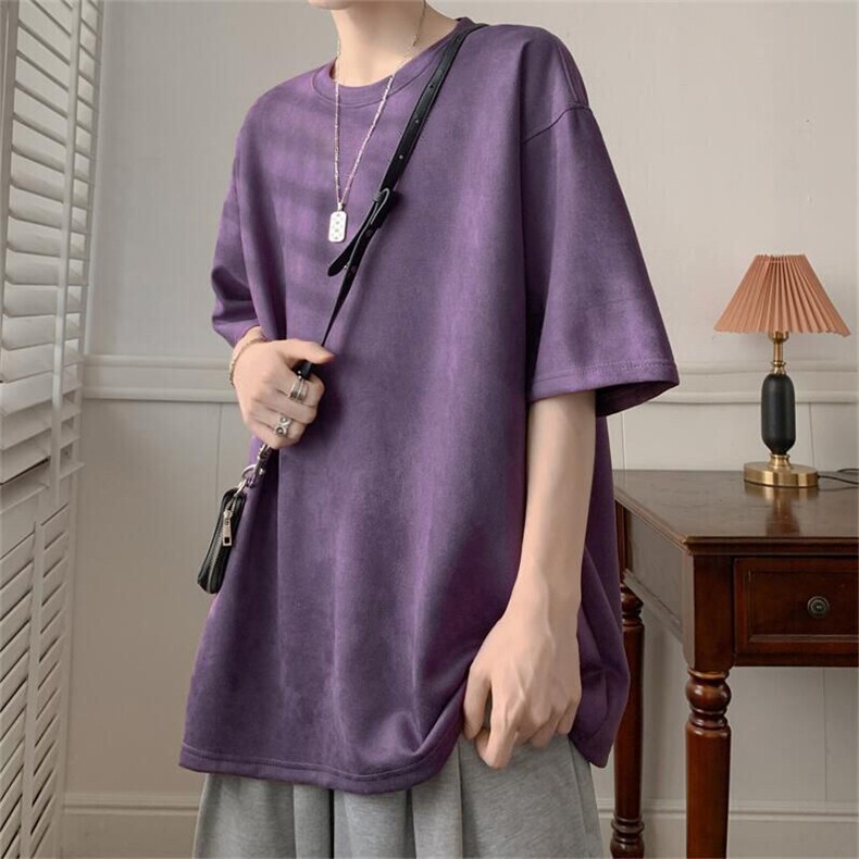 抖音得物直播高品质二开240克美式高街麂皮绒光版纯色短袖t恤12.5，男装T恤，电商A486-1