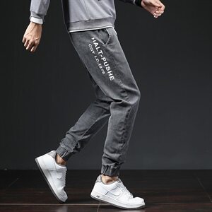 牛仔裤男2021秋冬潮牌休闲工装百搭束脚哈伦长裤C402-LT1863图片