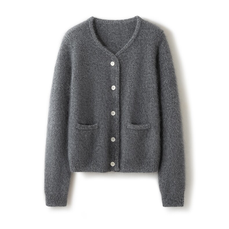 2026年秋季时尚百搭通勤简约休闲V领包边开衫，女装羊绒衫，致织羊绒