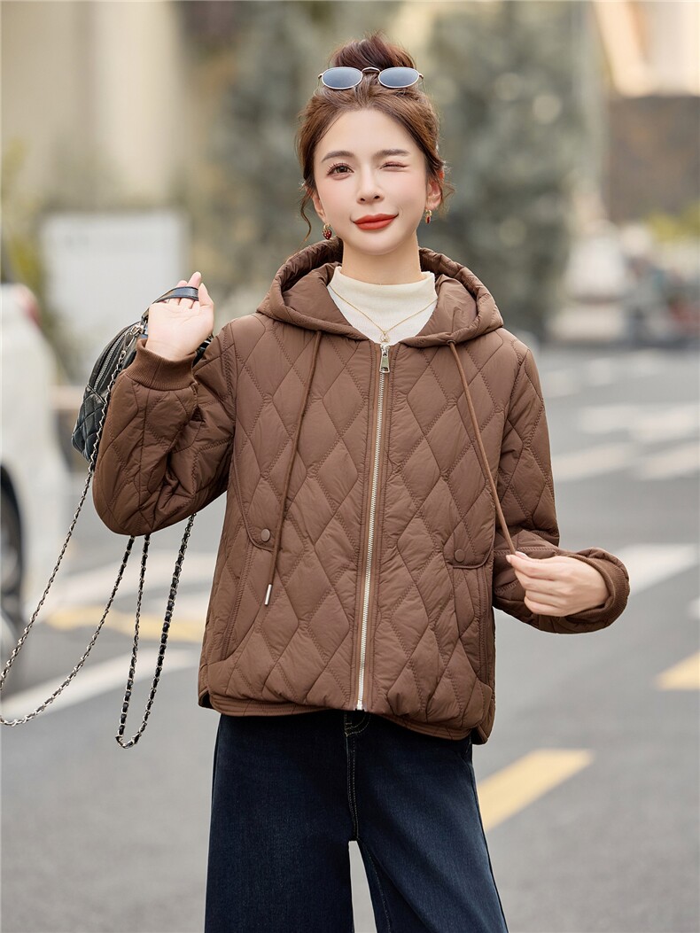藏青色休闲连帽夹棉加厚外套女2025秋冬新款宽松时尚百搭保暖棉衣,女装棉衣/棉服,余墨