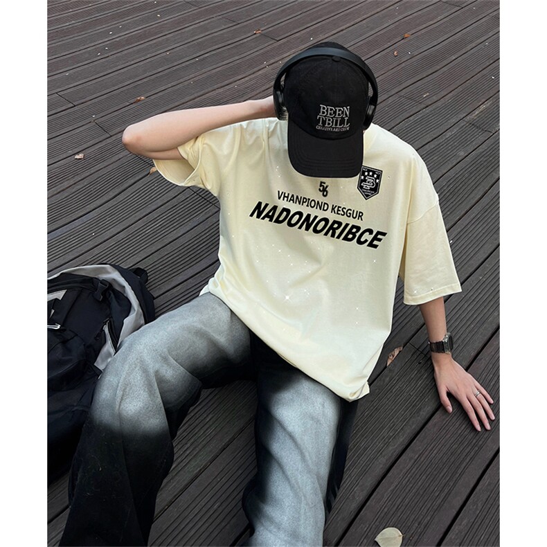 量大优供抖音视频 支持得物配合二开美式满天星亮片短袖T恤MTX377图片