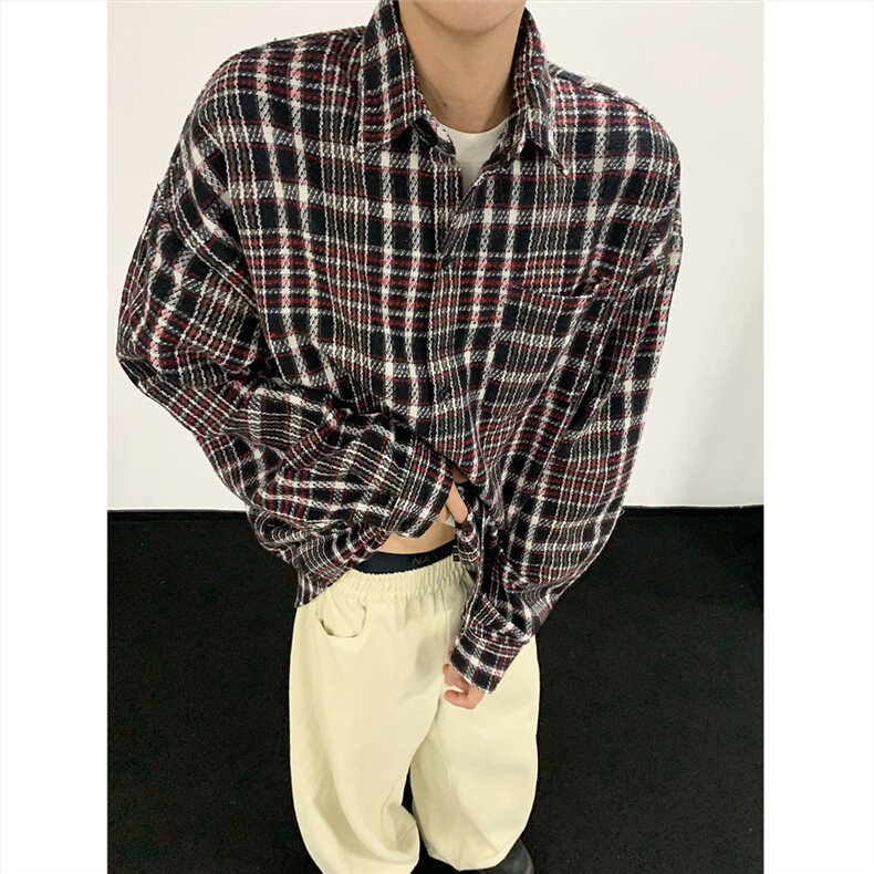 现货~磨毛加厚格子大码长袖衬衫 C5893/特P25 红色8图片