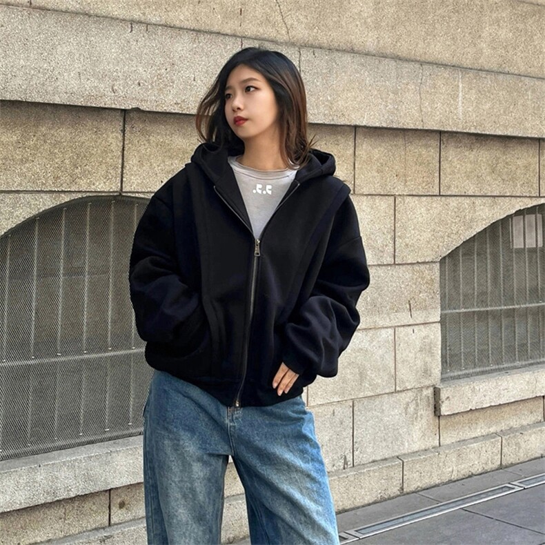 抖音得物高品质二开25秋冬美式重磅宽松结构设计连帽卫衣外套W78,男装卫衣,电商A486