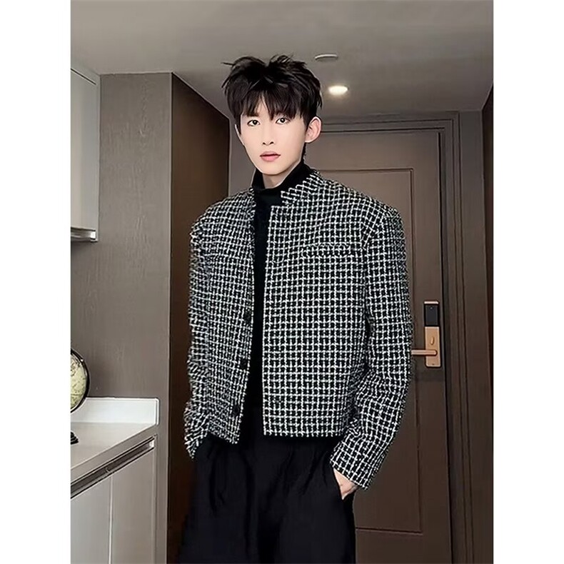 网图现货秋季短款垫肩休闲格子外套男JK183/P65,女装短外套,星座205-3