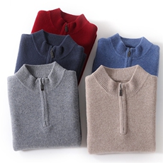 秋冬季新款舒适时尚百搭七针拉链半高羊毛衫，男装羊毛衫，牧圣羊绒