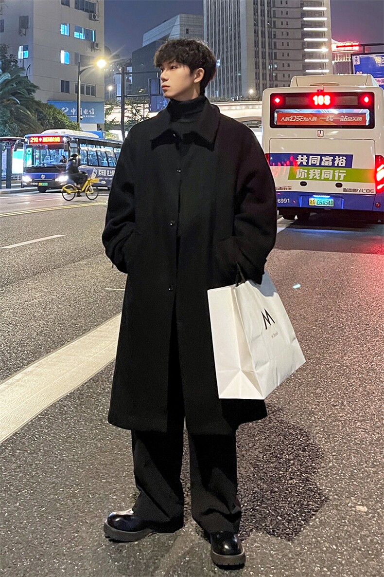 秋冬外景加棉毛呢大衣男潮牌复古风衣中长款宽松外套MN88905/P135,男装风衣,电商B316