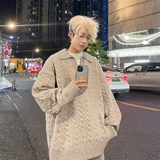 美式秋冬款POLO领带领卫衣麻花针织毛衫翻领上衣毛衣V19-P53网图，男装针织衫/毛衣，电商B245