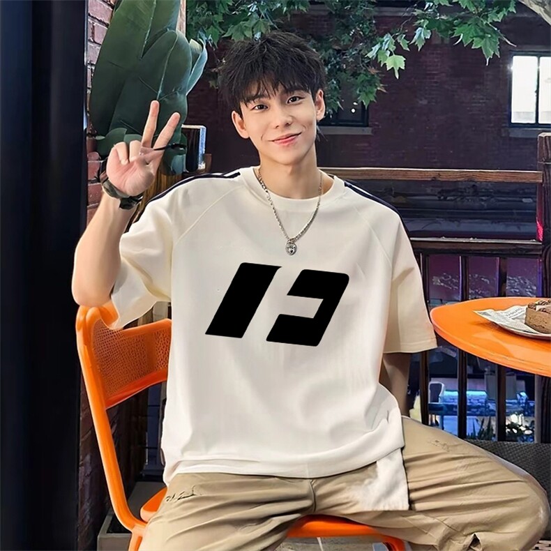 抖音得物高品质二开240克宽松纯棉美式潮牌三条杠织带短袖T恤，男装T恤，电商A486