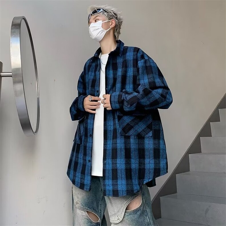 衬衫男韩版潮流长袖格子痞子帅气2023秋季新款ins外套CY528-P45,男装衬衫,星座412-3
