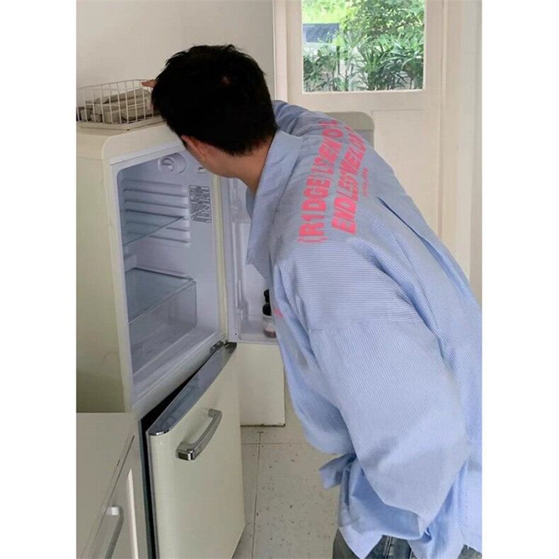 美式条纹印花长袖衬衫男女情侣秋季宽松慵懒风外套C369，男装衬衫，星座1116A（原606A-3）