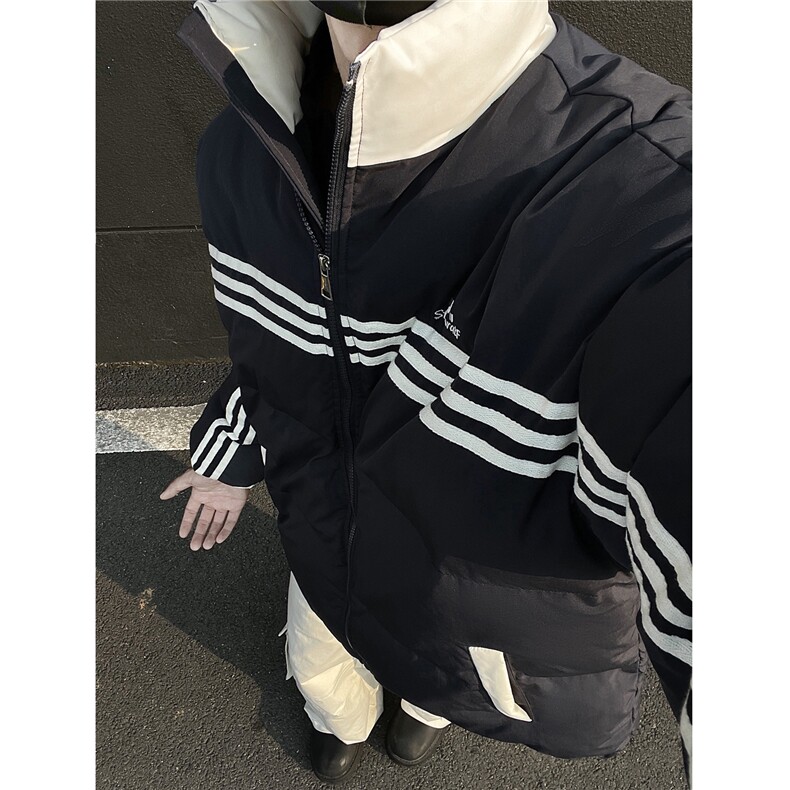 冬装新品美式条纹织带棉服刺绣logo棉衣休闲外套男G1100P118,男装棉衣,电商A339