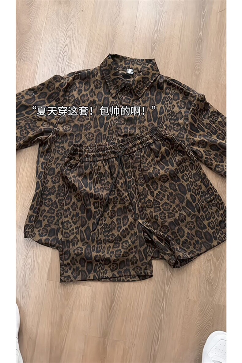 豹纹短袖衬衫男短裤男套装男M-5XL大码TZ78703P50控98立体白底图,男装牛仔裤,星座226-1