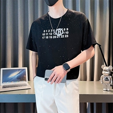 精神小伙夏季高克重男士圆领短袖T恤满天星字母发泡阔版体恤T8002，男装T恤，电商C208