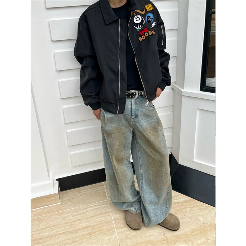 网图自制美式街头徽章刺绣飞行夹克棒球服翻领外套男女A788-P60，男装夹克，星座1505