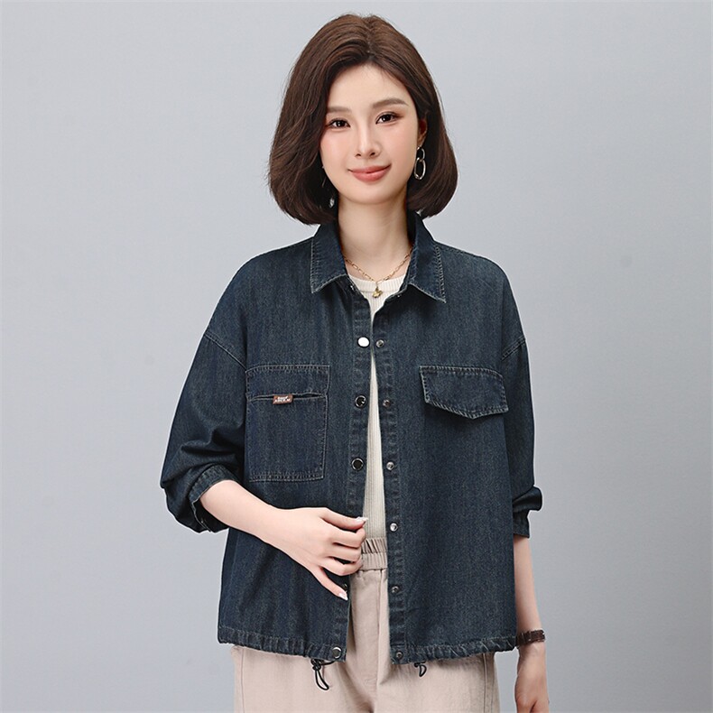 蓝色牛仔衬衫女长袖2024秋季新百搭宽松休闲牛仔衬衫,女装牛仔外套,悦见她