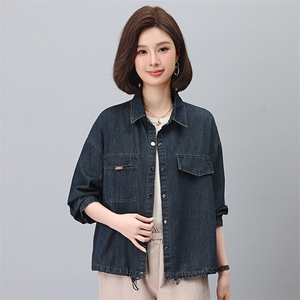 蓝色牛仔衬衫女长袖2024秋季新百搭宽松休闲牛仔衬衫图片