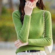 2025年秋季常规款通勤单件长袖套头半高领时尚百搭休闲款针织衫，女装针织衫/毛衣，斯美雅安迪绒