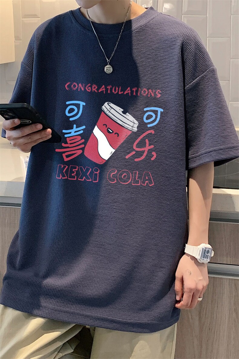 ！2022夏季男士华夫格短袖T恤宽松潮流半袖体恤TXH220P25,男装T恤,电商B220