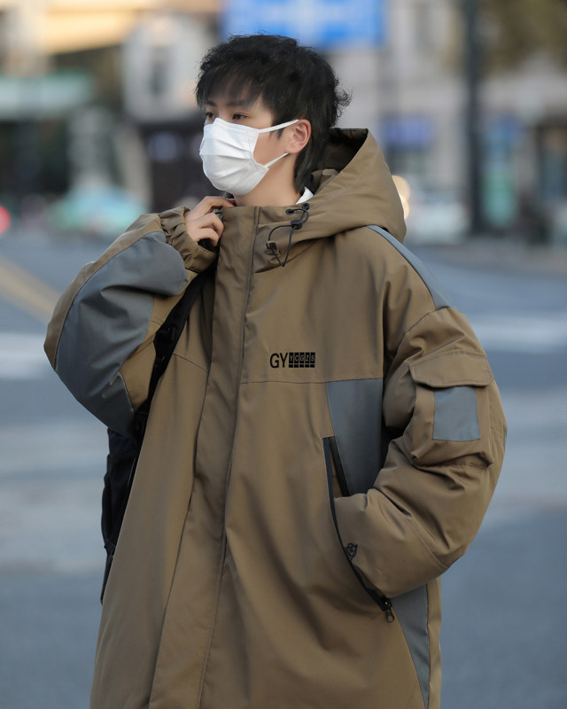 潮牌宽松工装连帽棉服男冬季美式复古拼色机能冲锋衣W8037-P98,男装夹克,星座512-4