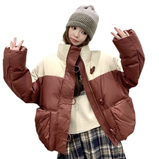 红色超好看撞色短款羽绒服女冬新款小个子洋气加厚90白鸭绒面包服，女装羽绒服，2D148