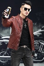 YC1833海宁男士Z植鞣皮衣外套修身立领机车绵羊皮皮衣男P800，男装皮衣，电商B360