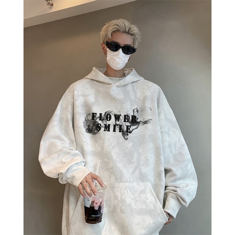 扎染连帽卫衣男春秋潮牌印花大码宽松休闲外套美式高街hiphop上衣,男装卫衣,电商B205