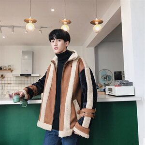 19秋冬休闲短款宽松上衣复古机车夹克仿皮毛一体外套mj230-p165图片