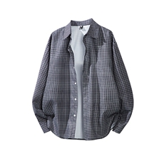 白底平铺立体长袖衬衫男夏季慵懒痞帅条纹格子衬衣外套CS29005P45，男装衬衫，电商B312