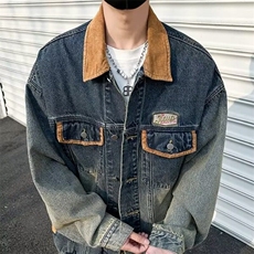 牛仔美式复古做旧水洗拼接青少年牛仔外套男春秋季新款3573/P80，男装工装外套，星座506