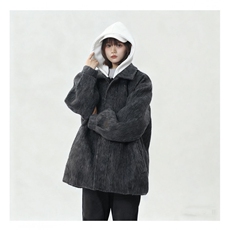 冬季加棉加厚阿尔巴卡呢子带帽宽松中性港风男女外套M897-P138，女装短外套，电商A170