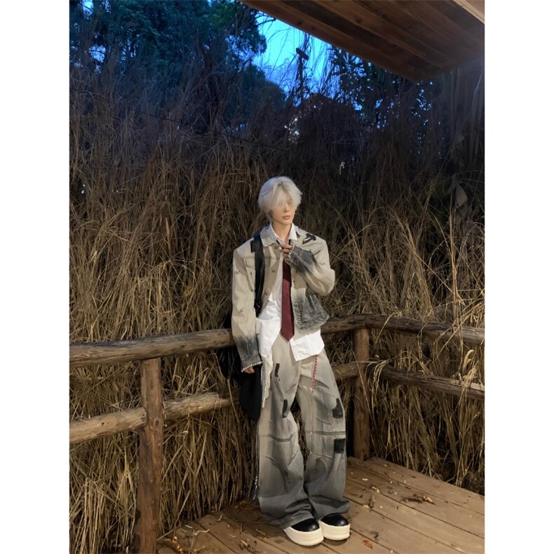 做旧渐变牛仔夹克套装休闲外套长裤JK8225特P83KZ1985特P63,男装休闲套装,星座908-1