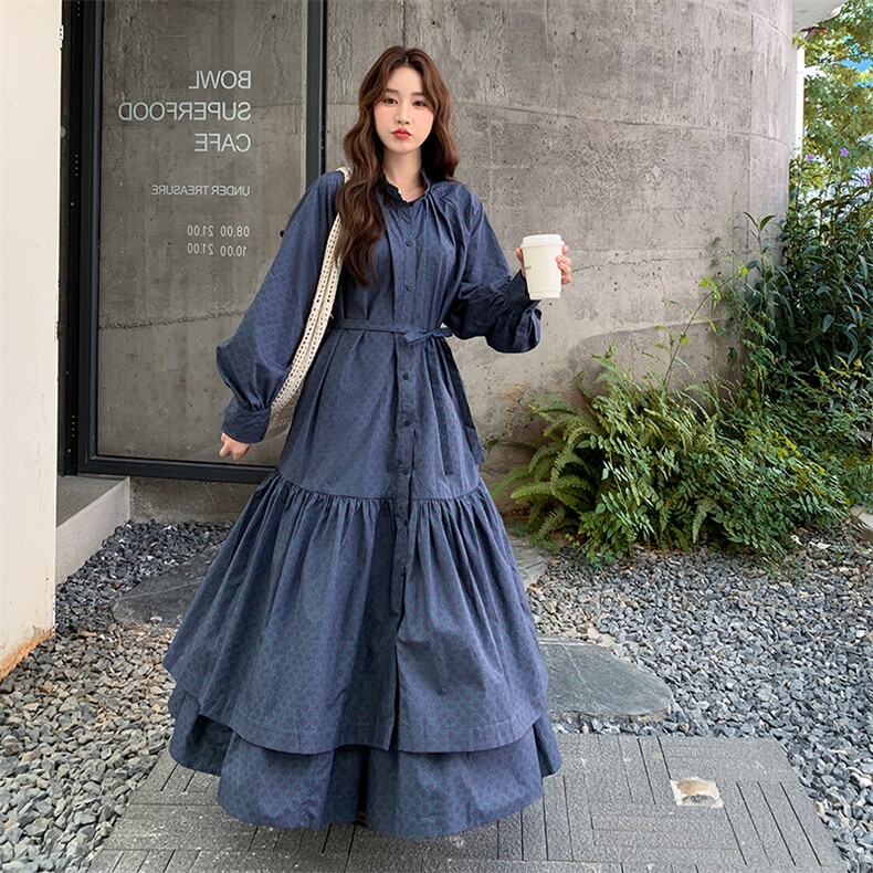 俏皮减龄波点灰色连衣裙女秋季2025新款韩版高级感收腰显瘦大摆裙,女装连衣裙,欧黛芙妮